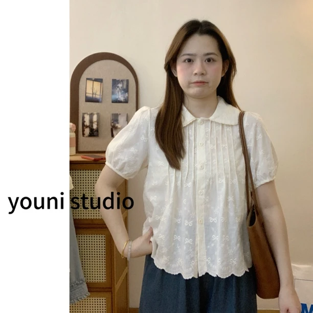 【youni】夏款韩系ins风重工娃娃领小衫