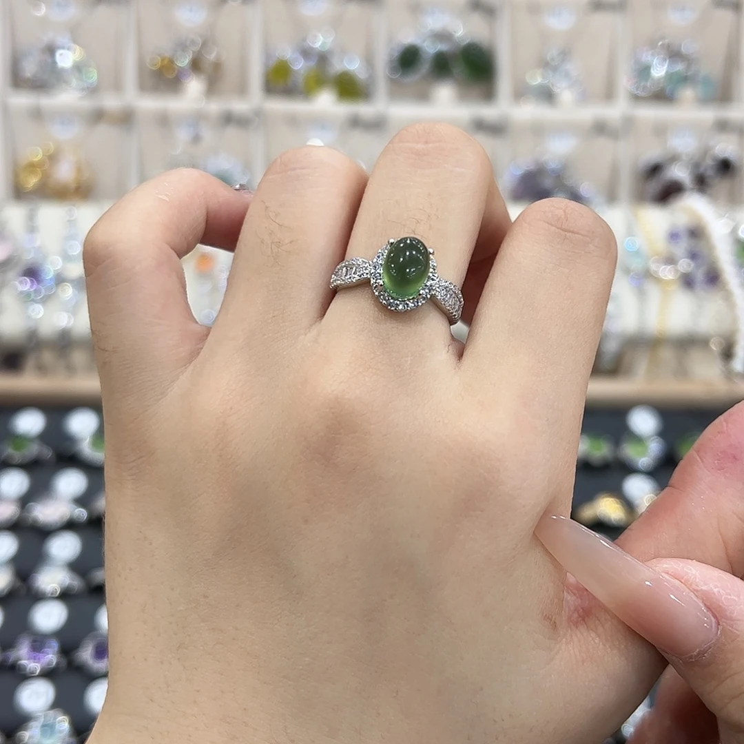 岫玉银S925镶嵌戒指经典小蛮腰