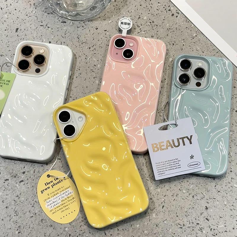 ins波浪褶皱壳适用苹果16Pro手机壳iPhone15高级14情侣13软12套11