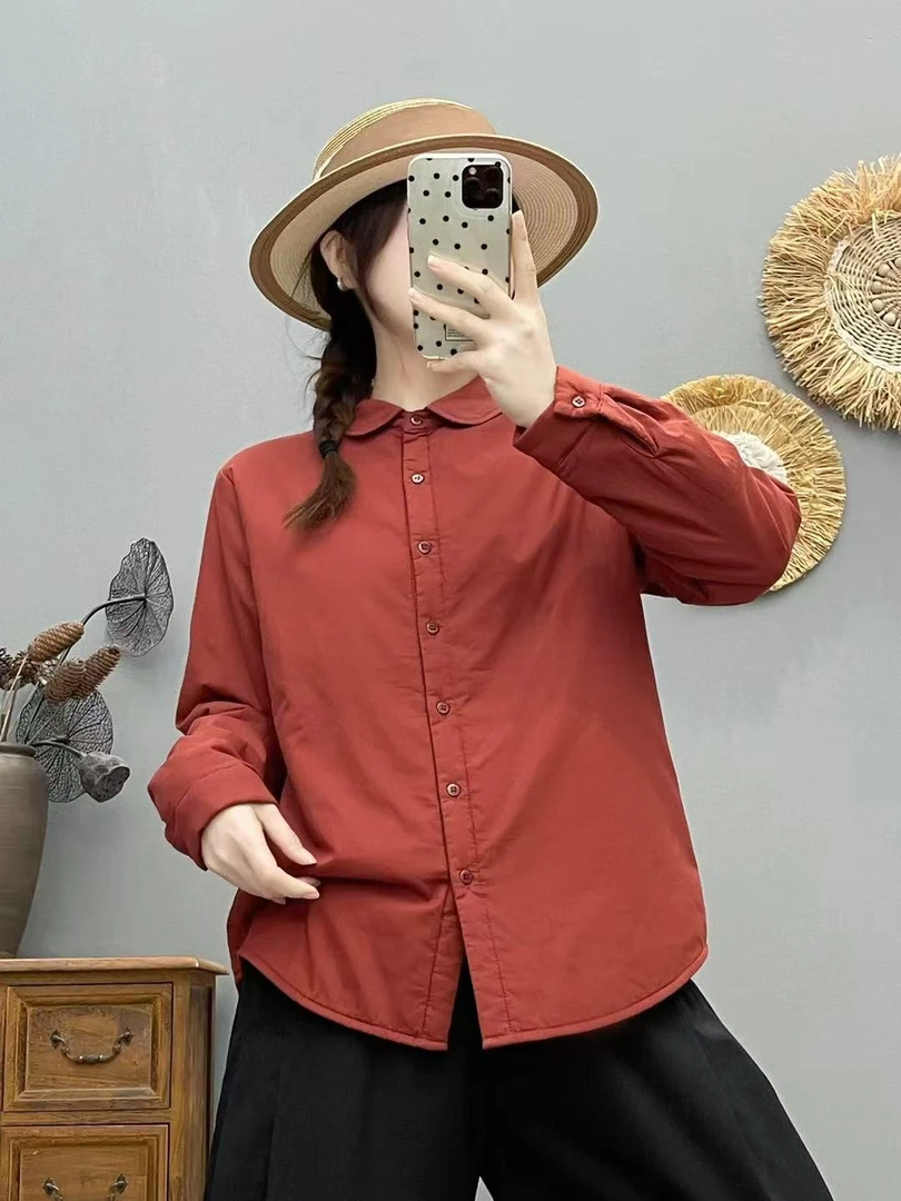 【纯色 夹棉衬衫】秋冬季休闲复古宽松显瘦保暖百搭小棉服衬衫86509