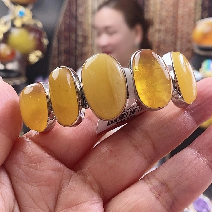 银S925镶嵌琥珀手镯手镯