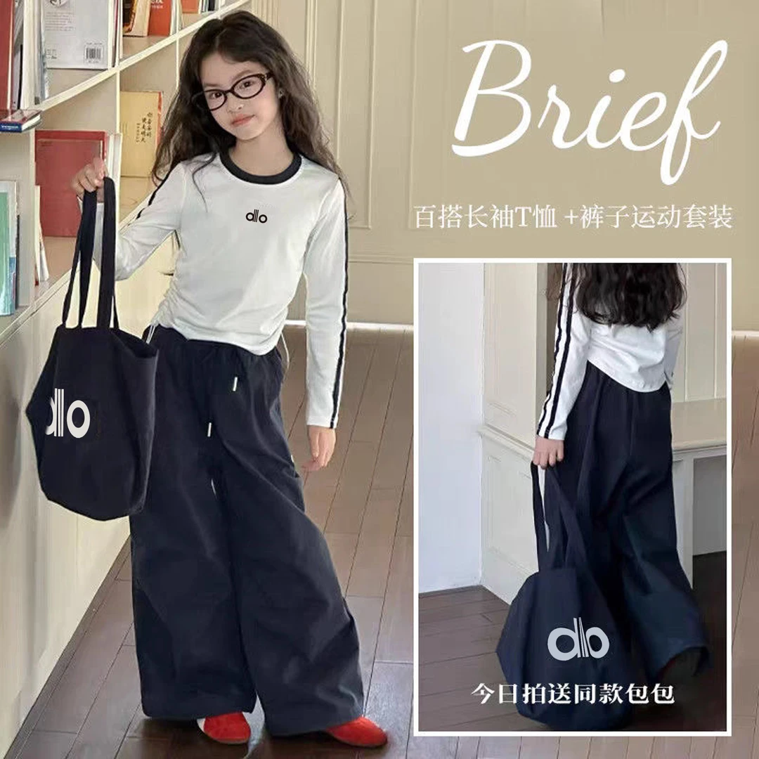 【送包包】女童春秋新款套装洋气女宝宝抽绳上衣宽松阔腿裤两件套