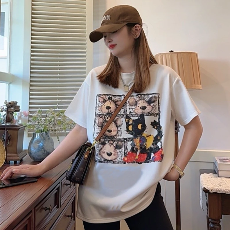 【猫和老鼠】2025小众设计师春季新款时尚宽松圆领休闲百搭短袖T