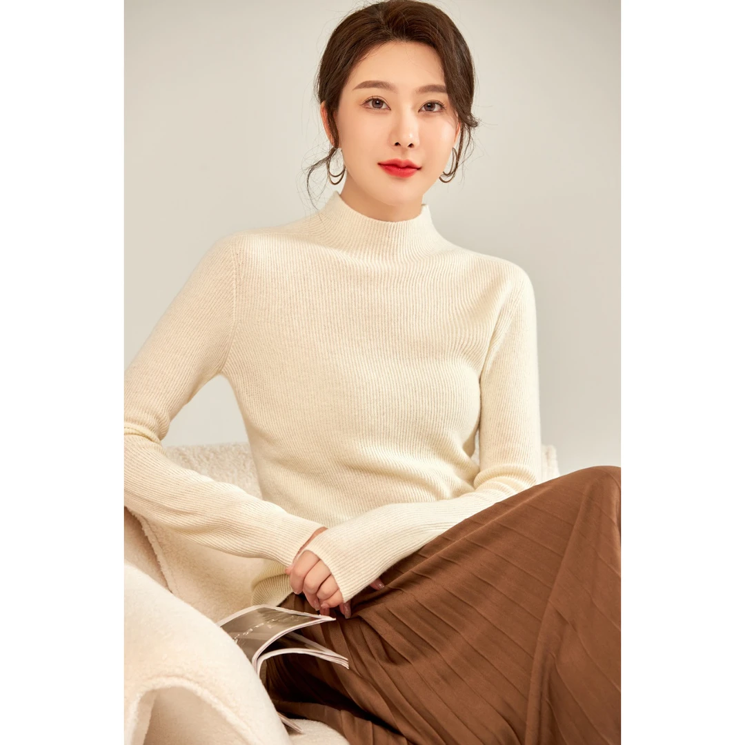 【纯羊毛一线成衣】秋冬羊毛衫针织女士纯色半高领打底衫