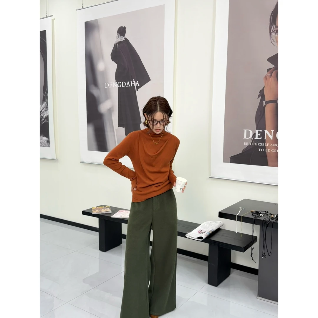 DENGDAHA「时尚私藏」纯色简约休闲风针织衫长袖上衣HBZWW918506