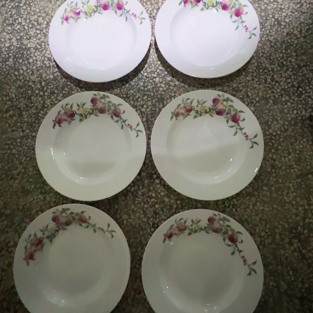 瓷景德镇高温陶瓷粉桃8寸菜盘6个