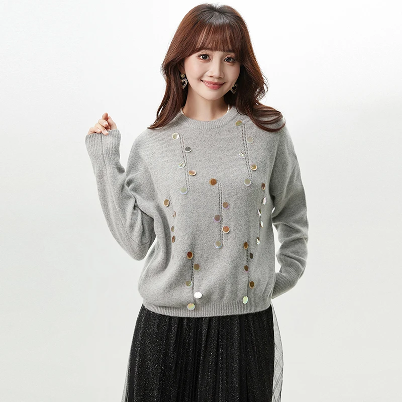 A019亮片设计感上衣微弹修身毛衣女2025冬54GMS0H0019