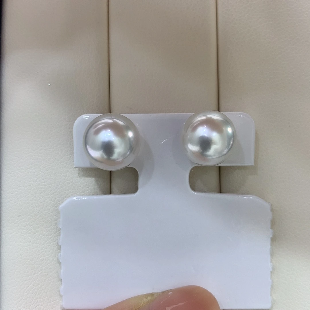 18K金镶嵌海水珍珠耳饰10-11mm澳白
