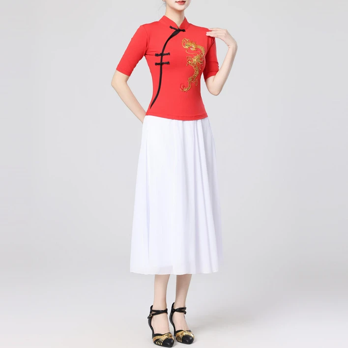 2025民族风广场舞服装套装绣花舞蹈衣古典舞中国风打鼓演出服优雅