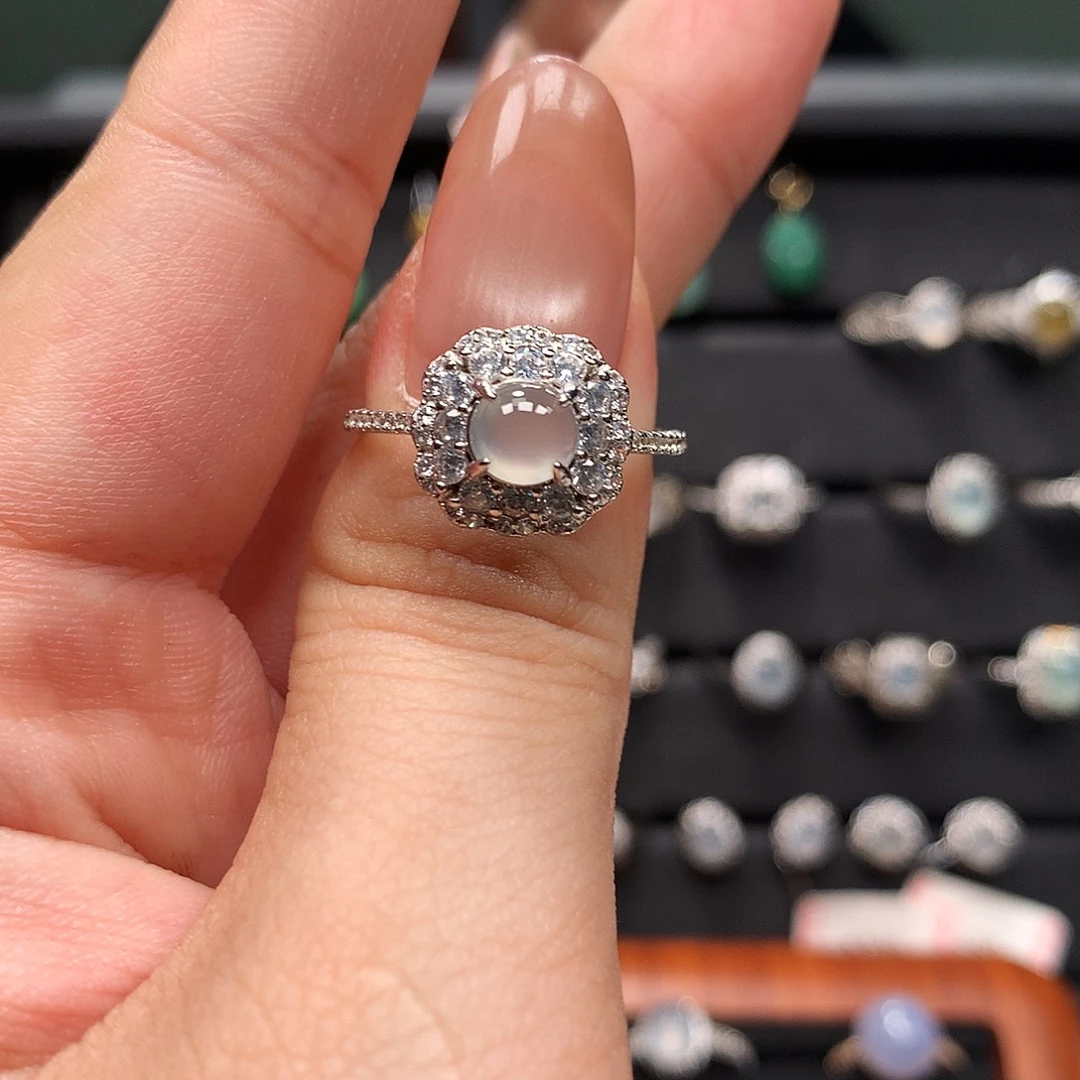 翡翠银S925镶嵌颈饰戒指