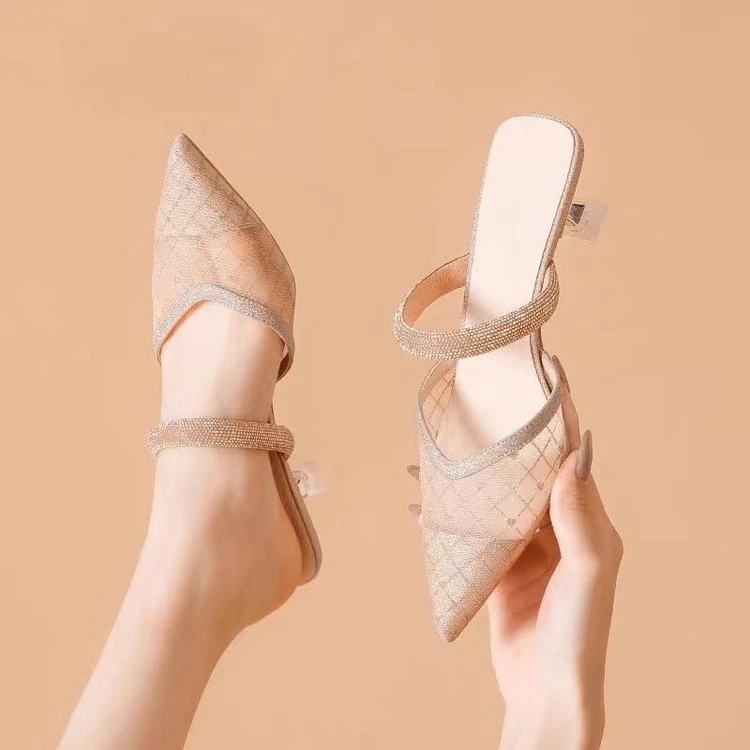 夏天穿裙子专用鞋子气质2025新款拖鞋女鞋外穿尖头时尚百搭半拖鞋