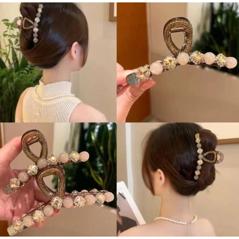 诗泊雅 春夏新款田园珠珠轻奢花抓夹优雅贵气简约韩版