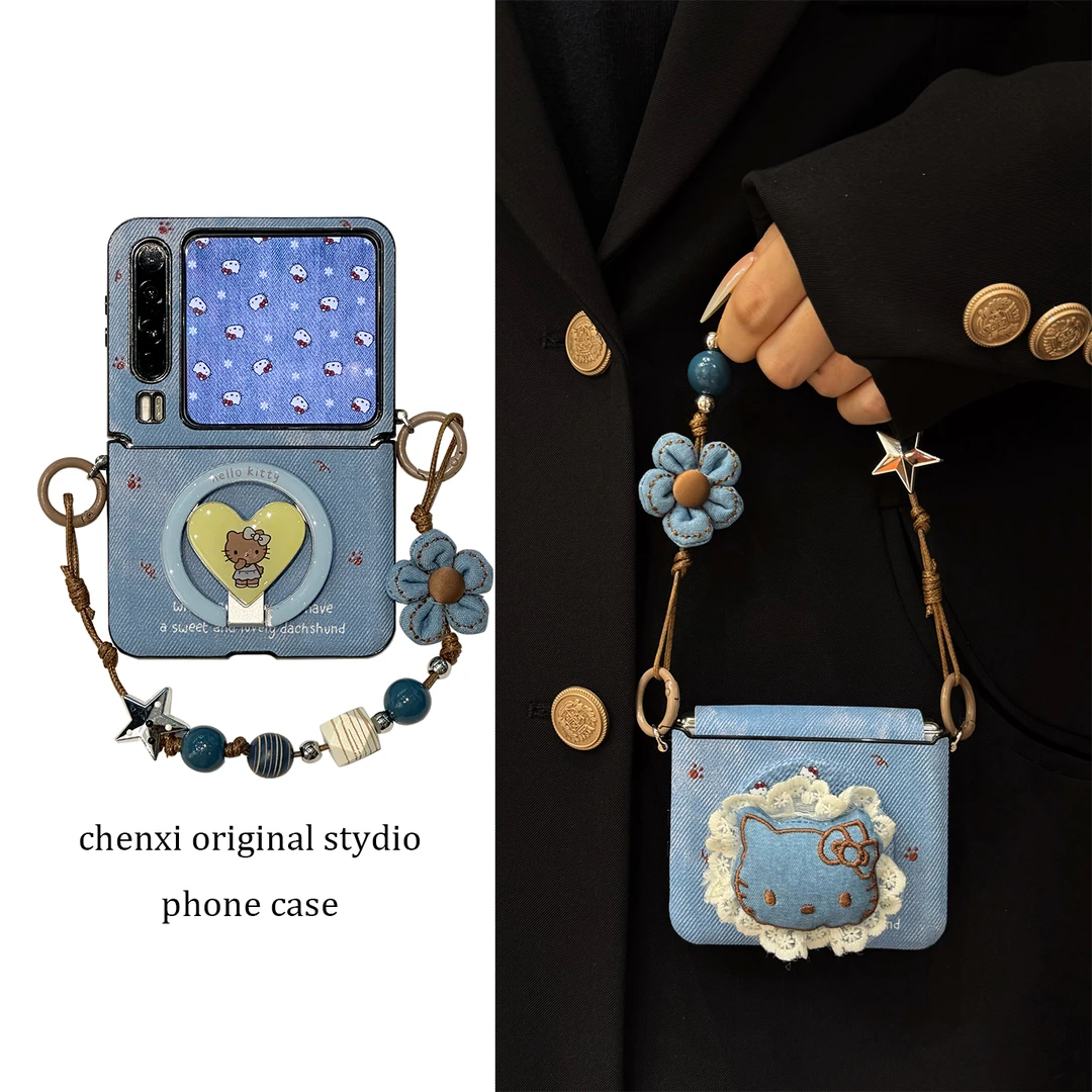 适用华为purax折叠屏手机壳pocket2复古KT牛仔纹小米MIXFlip2荣耀