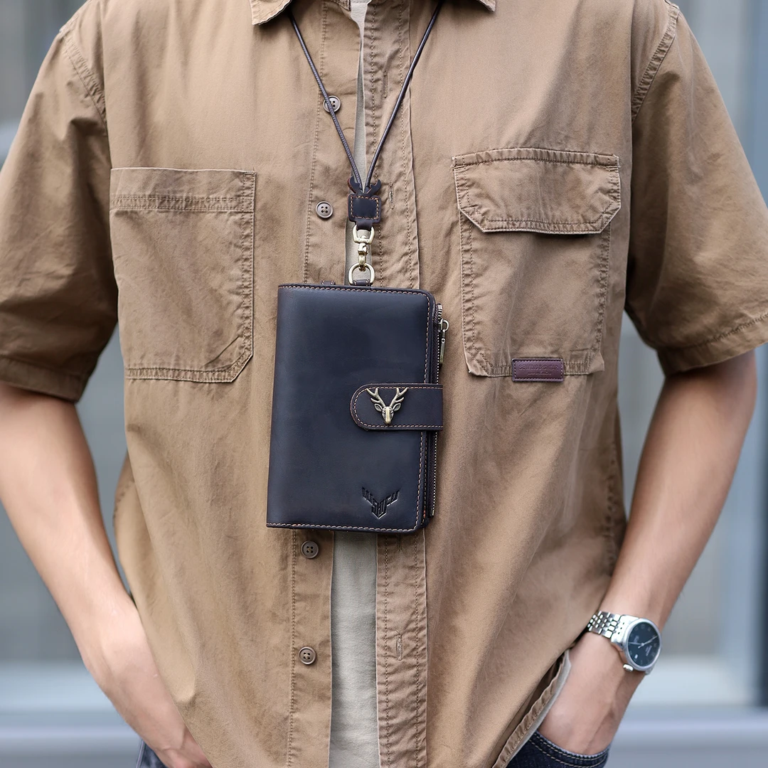 牛皮复古竖款护照包百搭皮钱包复古手机包多功能个性出行收纳包