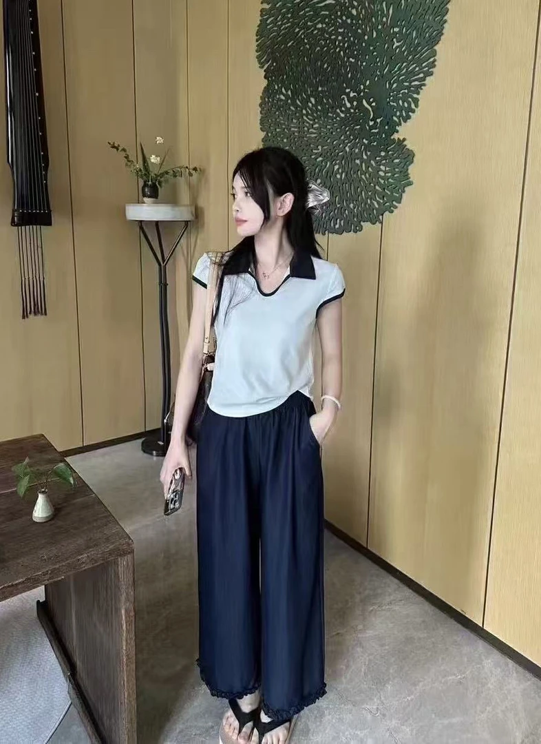 十里@7855 韩系显瘦撞色Polo领短袖T 6-12