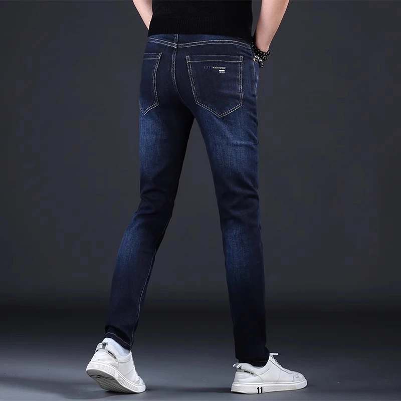 Cebrodz香港高端蓝色牛仔裤男士修身潮流夏季新款弹力小脚长裤
