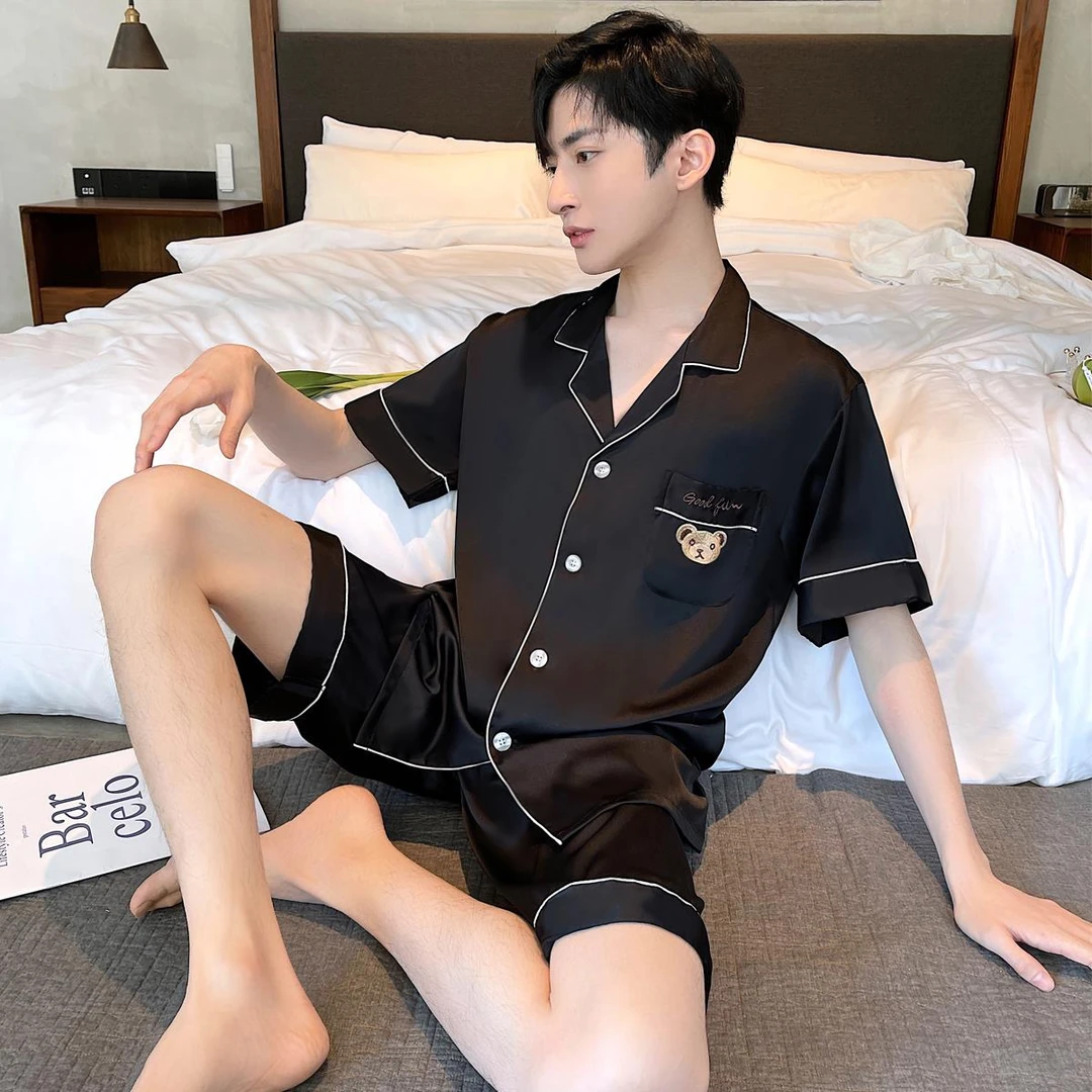 维多利亚男士青少年男款睡衣夏季冰丝新款薄款短袖短睡裤居家服