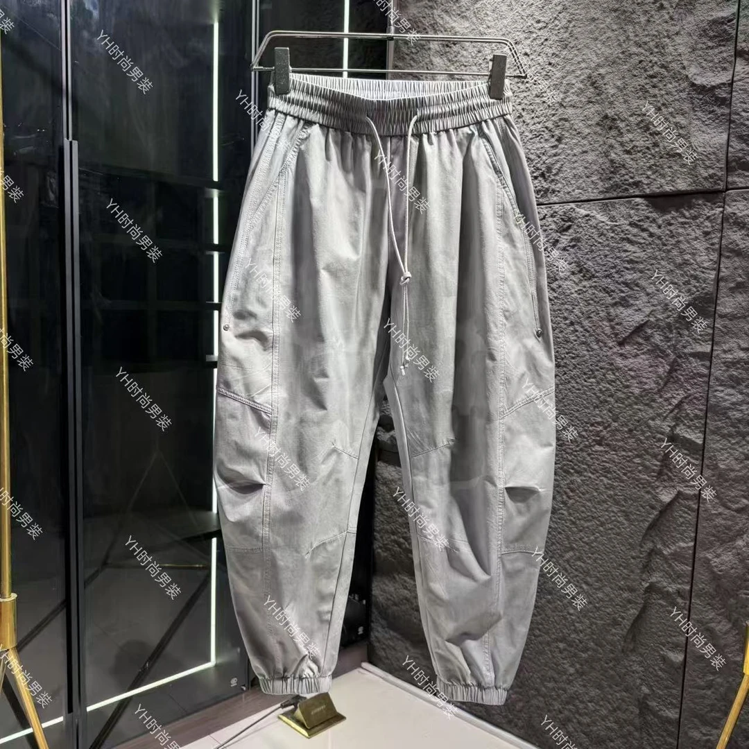 夏季新款时尚潮流立体剪裁灰色迷彩工装束脚裤宽松休闲百搭长裤