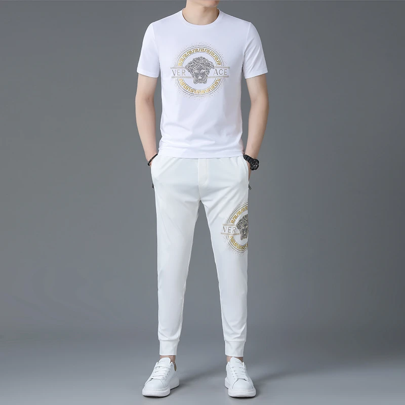 意大利专美杜莎范思VERSAC男士夏季休闲套装中青年潮流时尚短袖