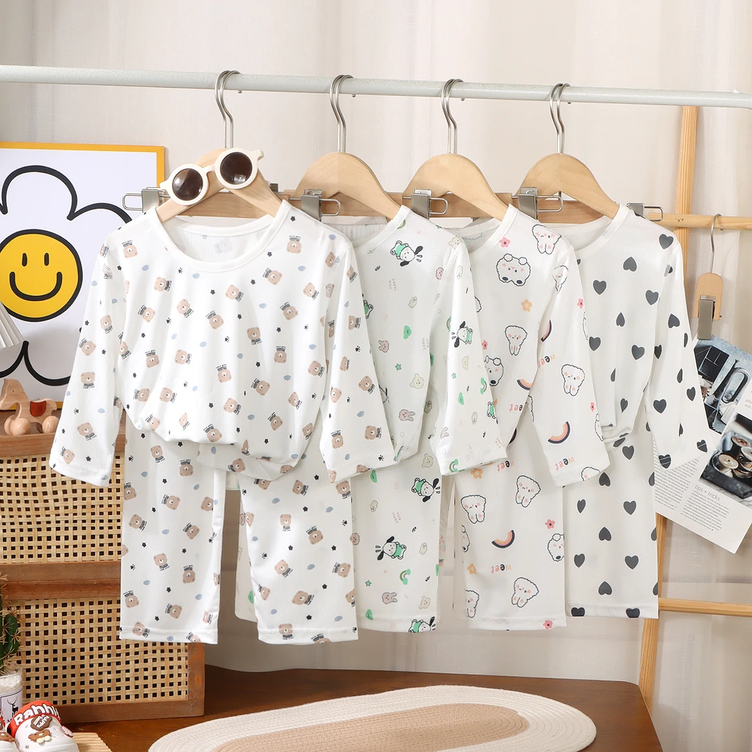 （宠粉活动）儿童夏季冰丝套装卡通风七分袖家居服男童女童空调服