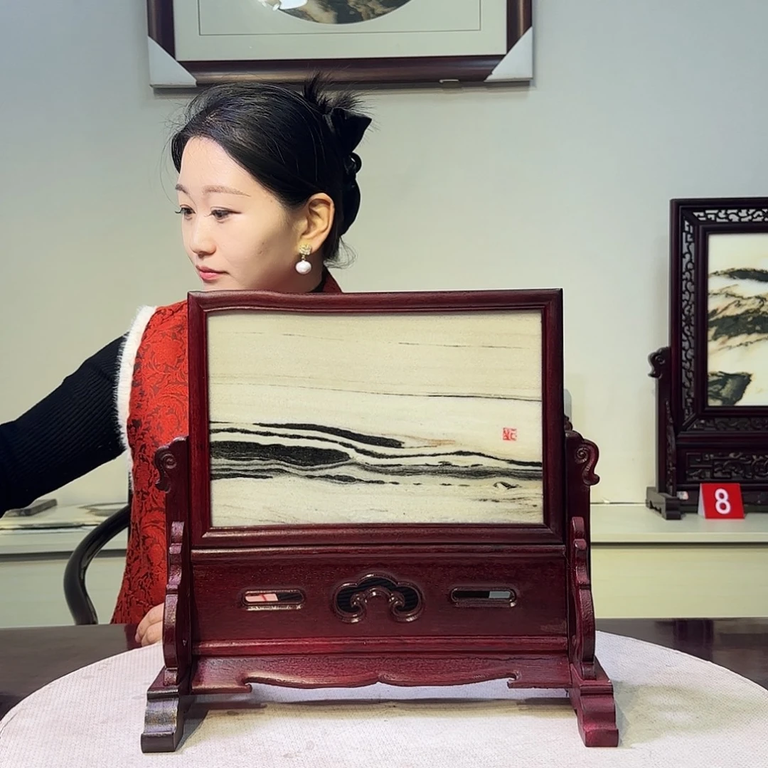 石材天然大理石画屏风34×31