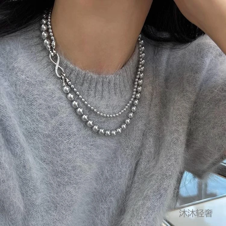 施家女珠珠日韩圆形轻奢街头小众简约长款项链