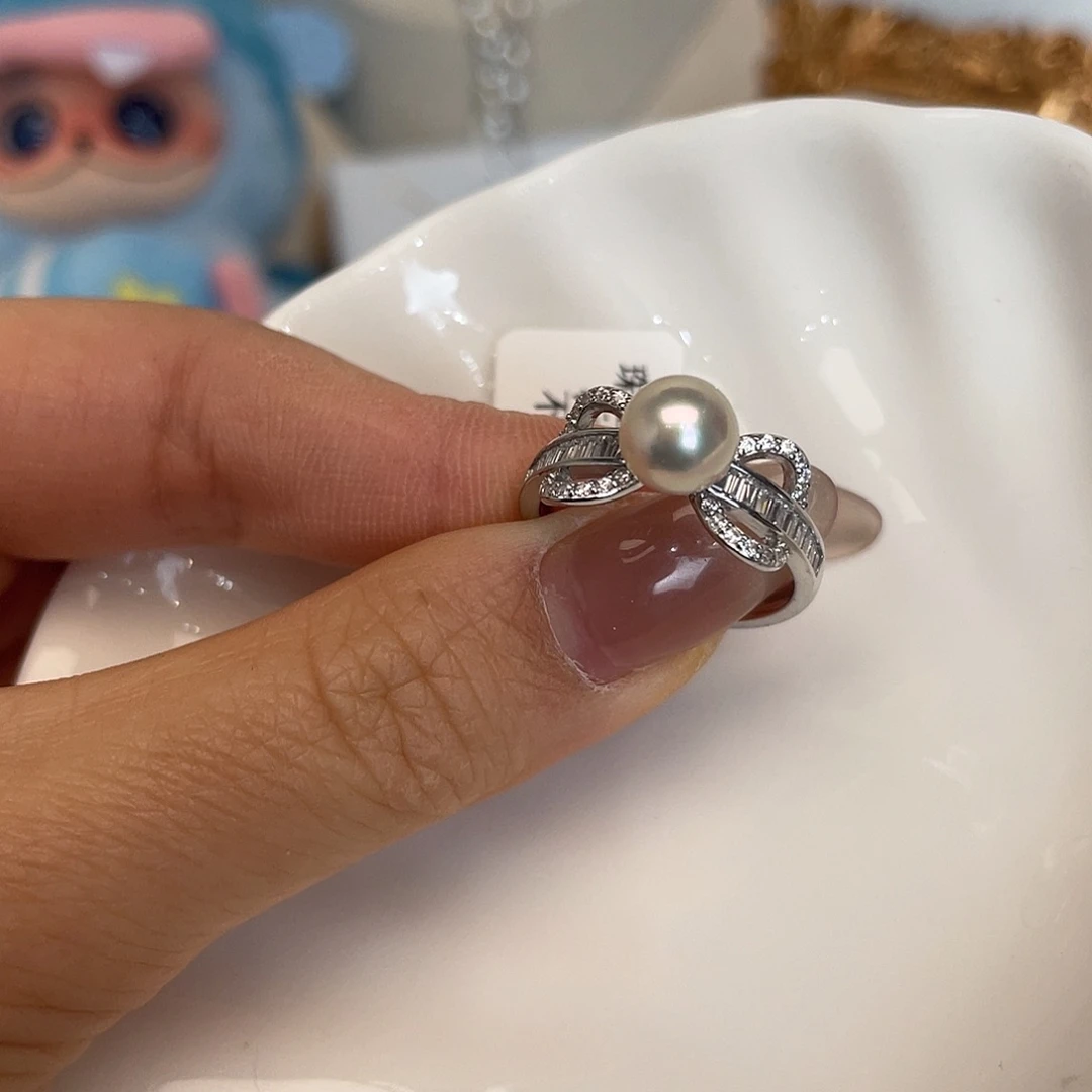 戒指海水珍珠银S925镶嵌