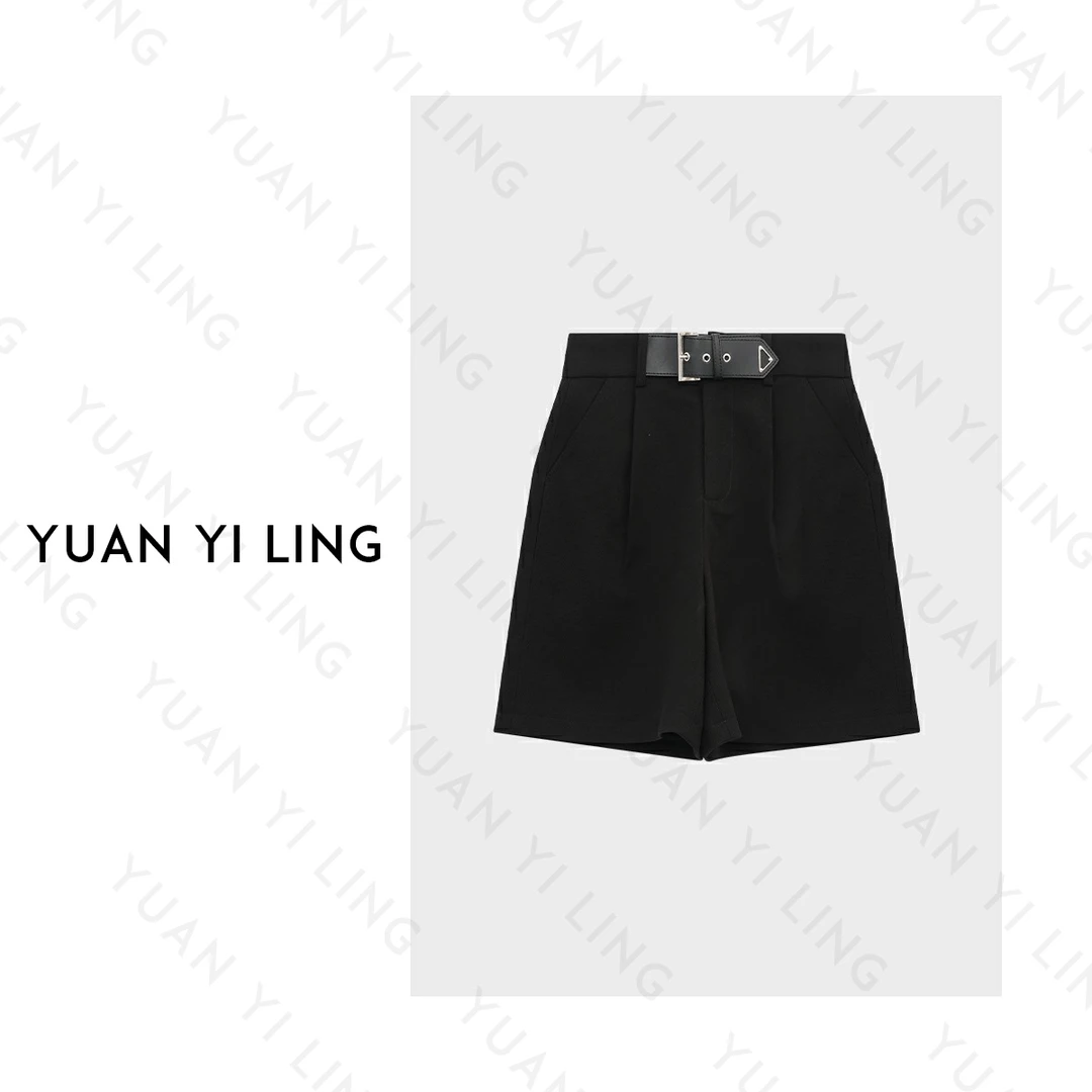 YUAN YI LING【独立设计师】腰带短裤高腰休闲裤百搭黑色简约夏季