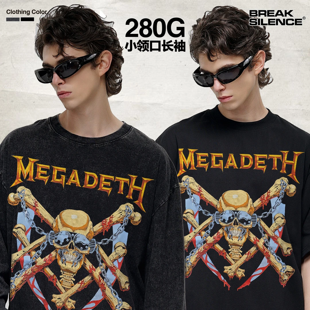 MEGADETH 摇滚短袖t恤乐队vintage美潮男女纯棉印花小领口潮