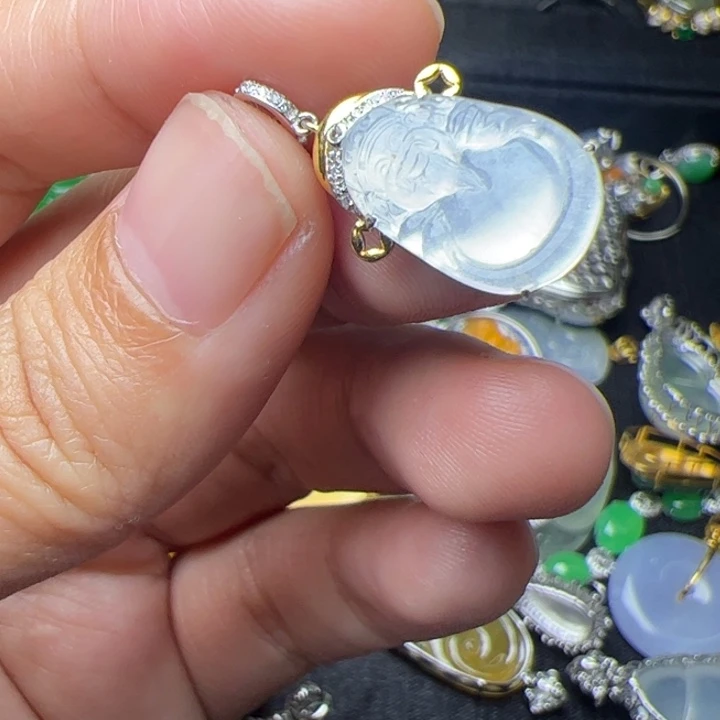 翡翠18K金镶嵌吊坠(不含链)