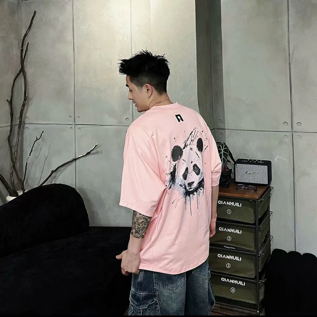 二狗25ss夏季重工熊猫涂鸦宽松蝙蝠袖