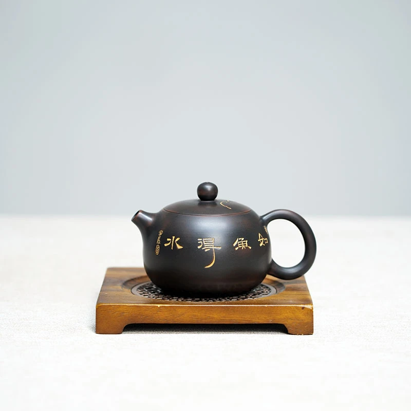 11号 圆西施壶 刻绘如鱼得水 全手工坭兴陶茶壶 中式 200CC
