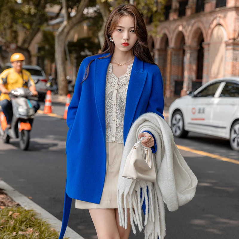 显瘦西装双面羊绒大衣高端羊毛毛呢外套秋冬新款女小个子短款呢子