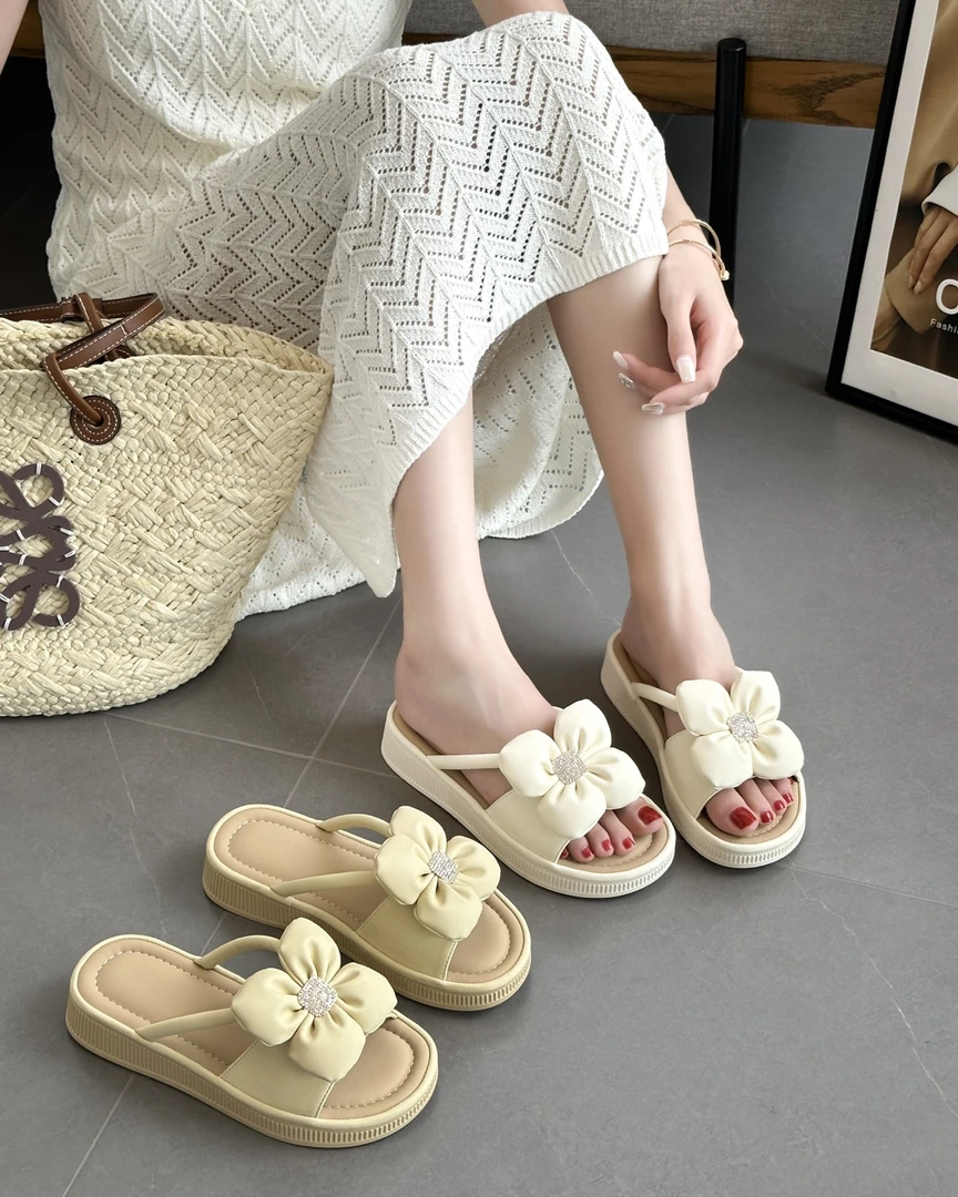 王姐专属-2025夏季新品厚底花朵平底一字拖拖鞋【MXMN-35236】