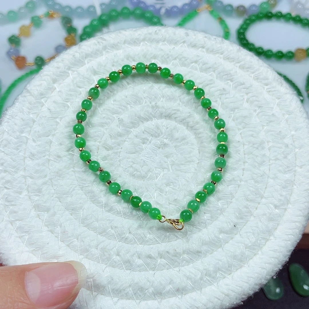 翡翠18K金镶嵌手链天然缅甸翡翠A货卡3.8