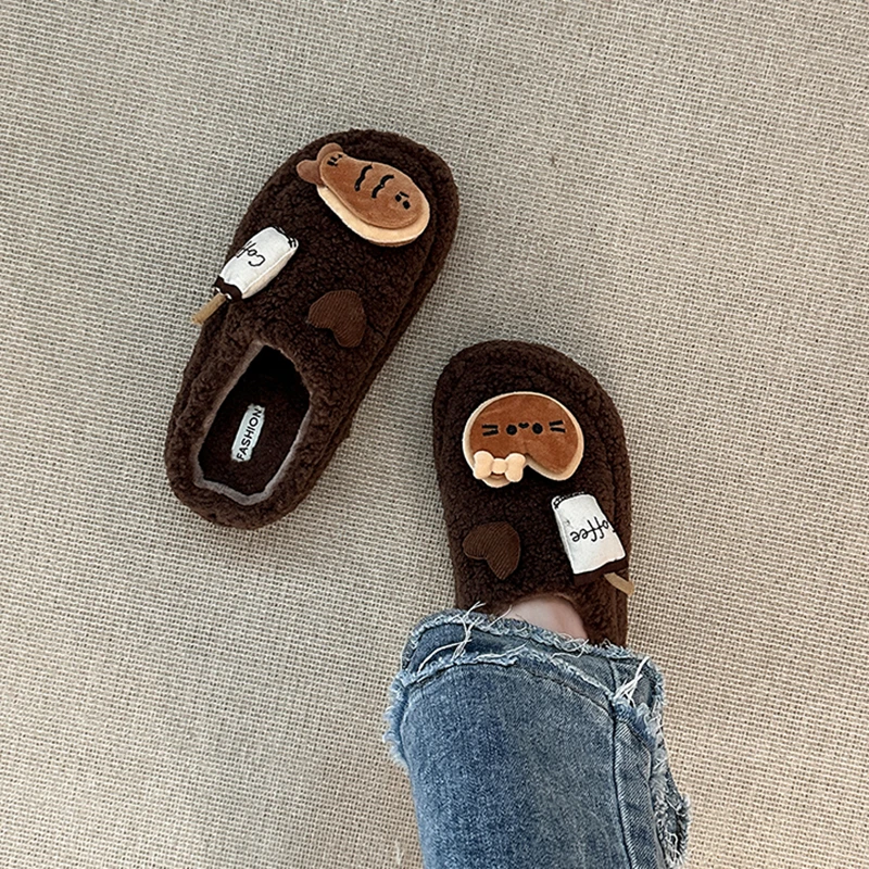 时尚可爱卡通鱼和小猫咪毛毛拖鞋女2025冬季新款外穿居家厚底拖鞋