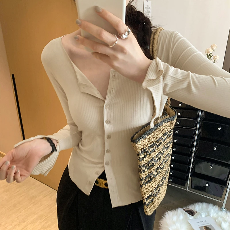春秋2025新款长袖开衫T恤女薄款高级感超好看内搭打底衫