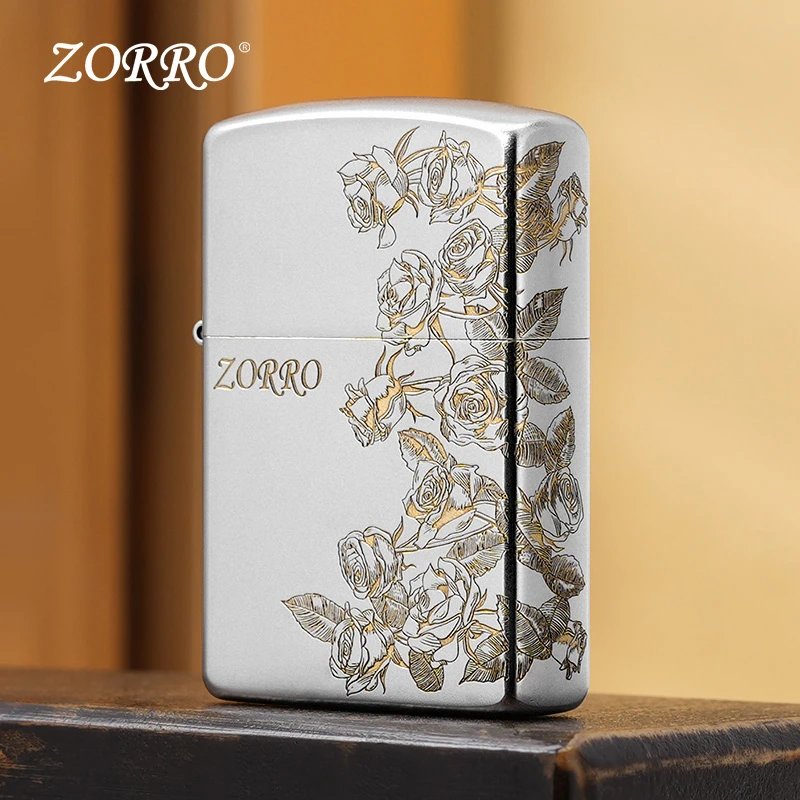 ZORRO佐罗砂铬热恋玫瑰防风煤油打火机送男友生日节日情人节礼物