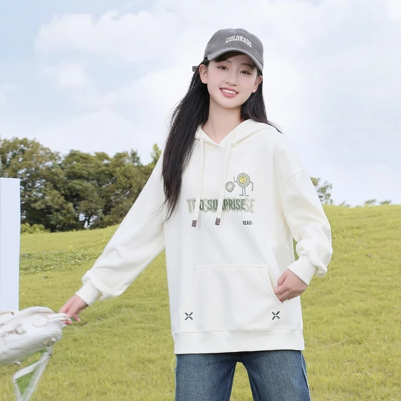 少女大童春装长袖连帽上衣2025新款宽松高初中学生套装卫衣女春季