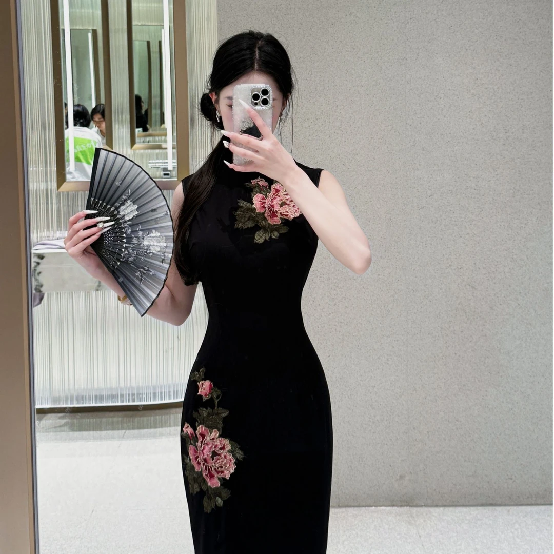 LHMknk1画报夫人原创自制夏季无袖中式旗袍  金笔牡丹