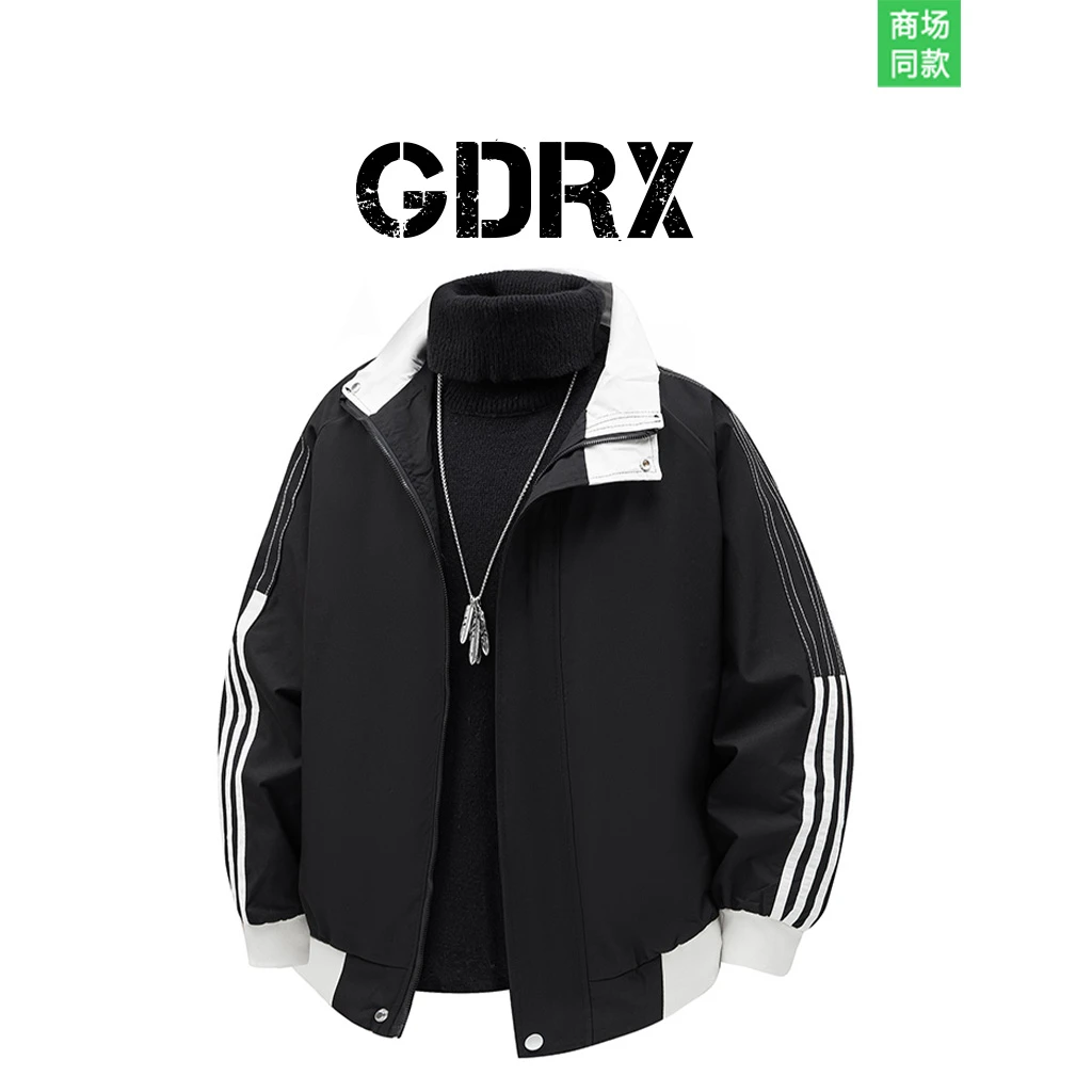 GDRX美式条纹男士夹克2025春季新款休闲百搭宽松潮流情侣上衣外套