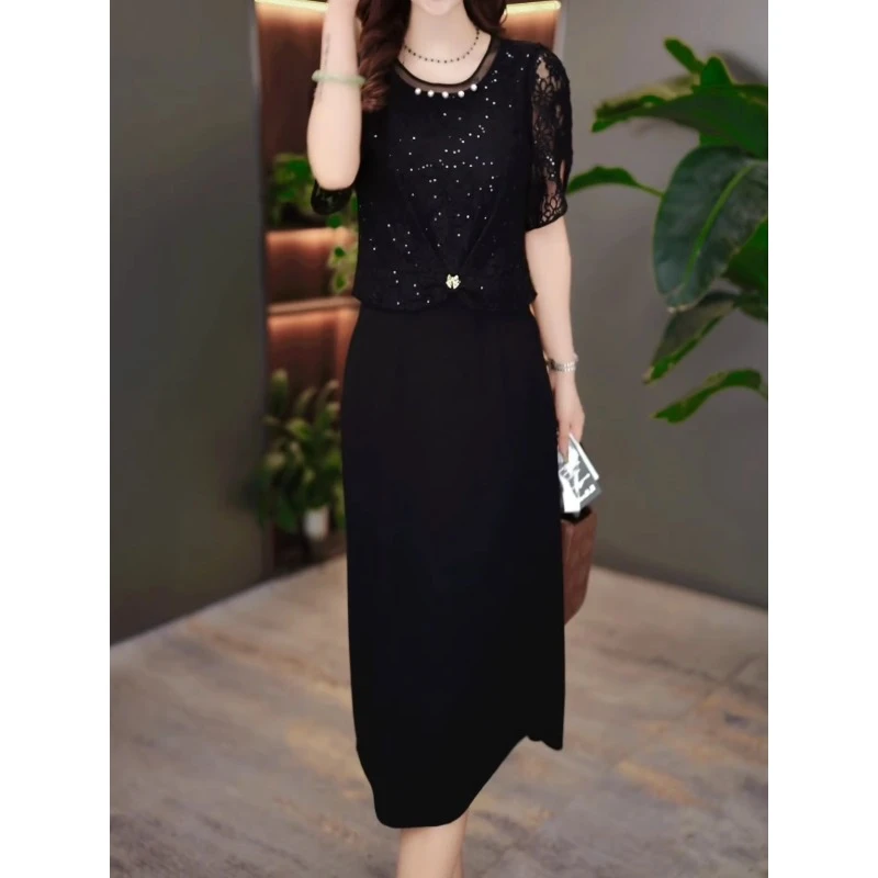 玫妖妖气质假两件修身连衣裙女2025夏季新款时尚减龄显瘦中长裙子