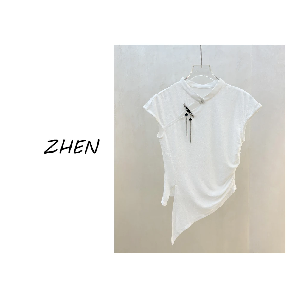 【ZHEN】25K00069 2025新款修身显瘦气质小众设计师款短袖T恤打底