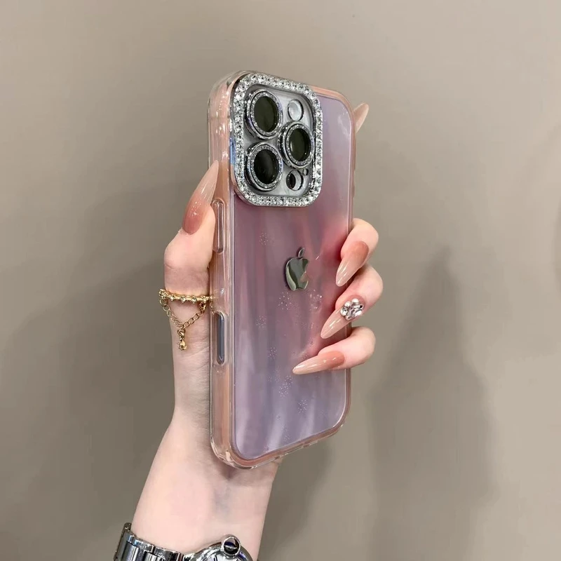 高颜值渐变闪钻适用苹果16/17promax手机壳iPhone15pro高级感新13