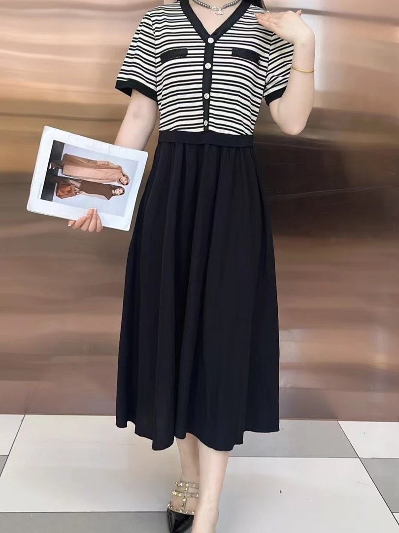 【姐妹服饰】【16款】夏季时尚百搭休闲圆领条纹女士连衣裙