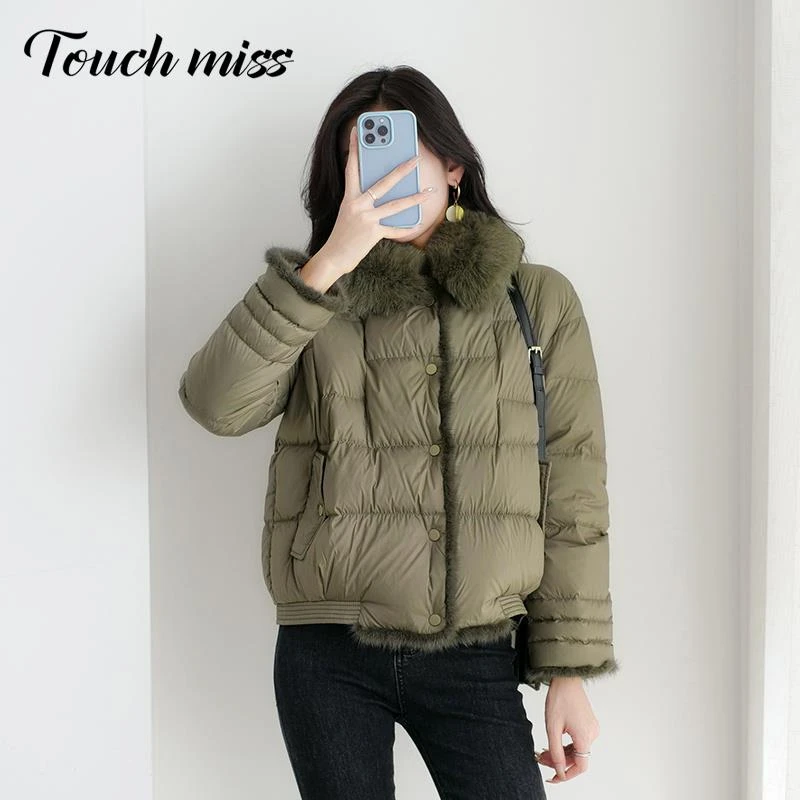 TOUCH MISS小香风羽绒服女2025年冬季新款毛领加厚棉服外套