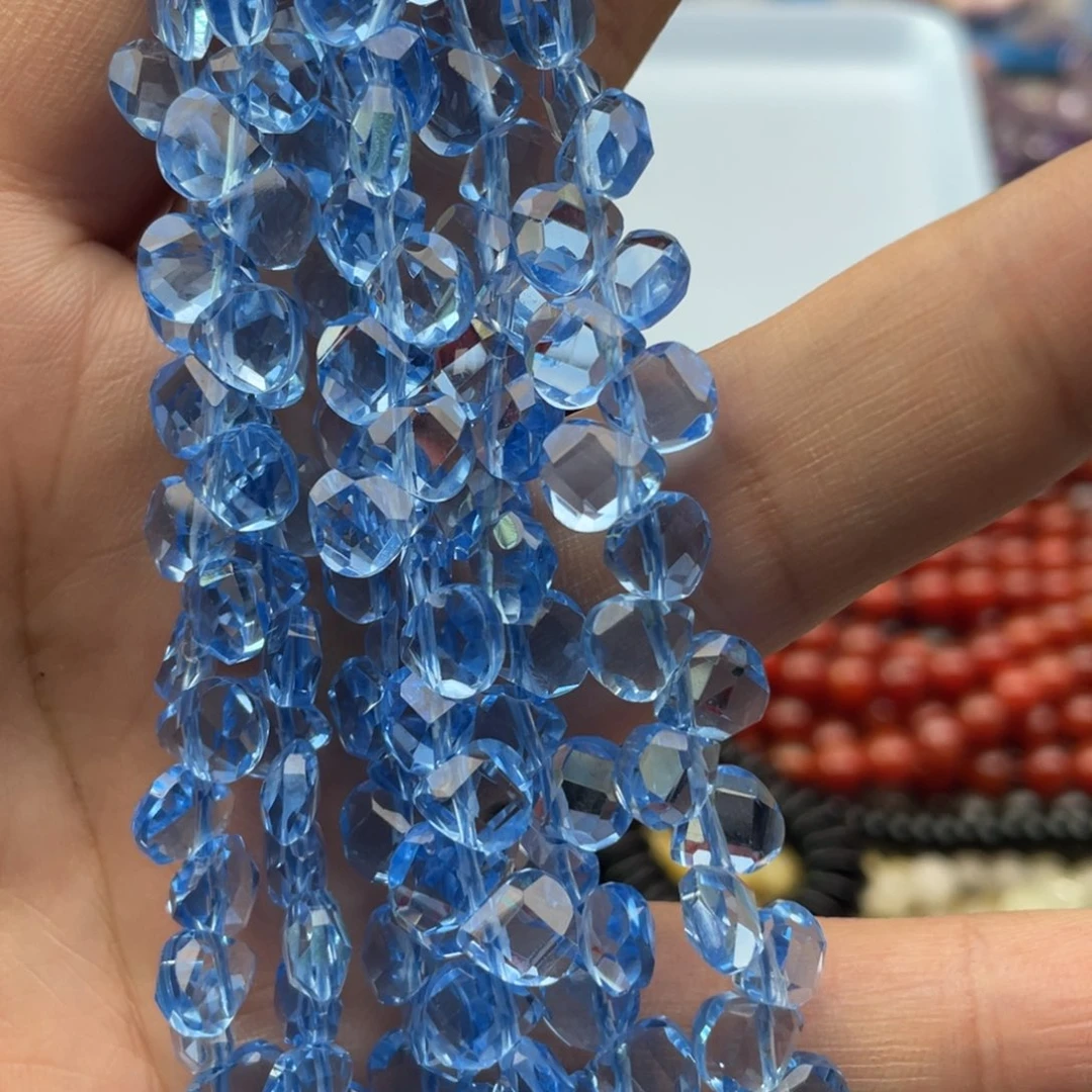 玛瑙/玉髓珠宝半成品未镶嵌三条装7mm切面蓝水晶雨滴