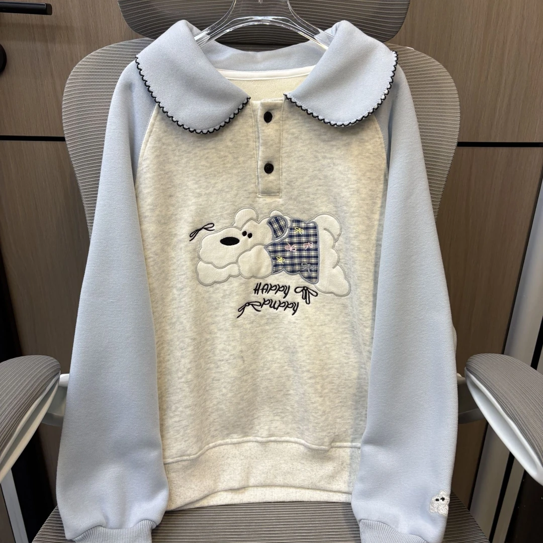 冬款洋气西高地小狗刺绣加绒女童翻领卫衣 F352 352 S