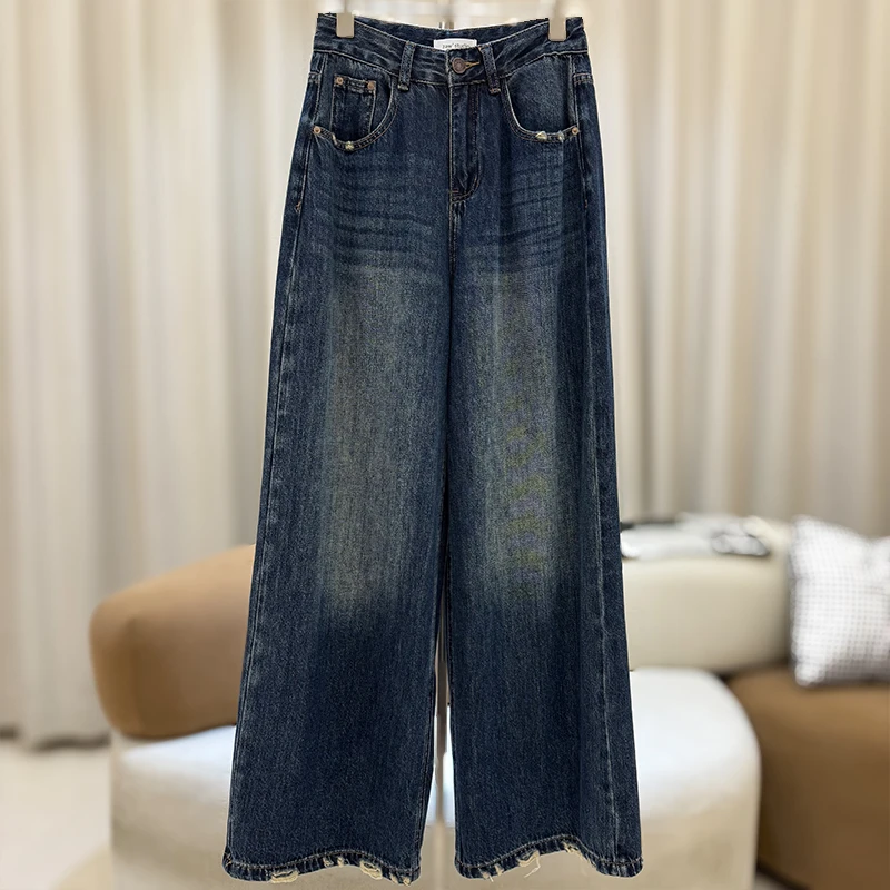 大码直筒阔腿牛仔裤女夏季薄款宽松显瘦胖mm腿粗胯宽裤子/25343