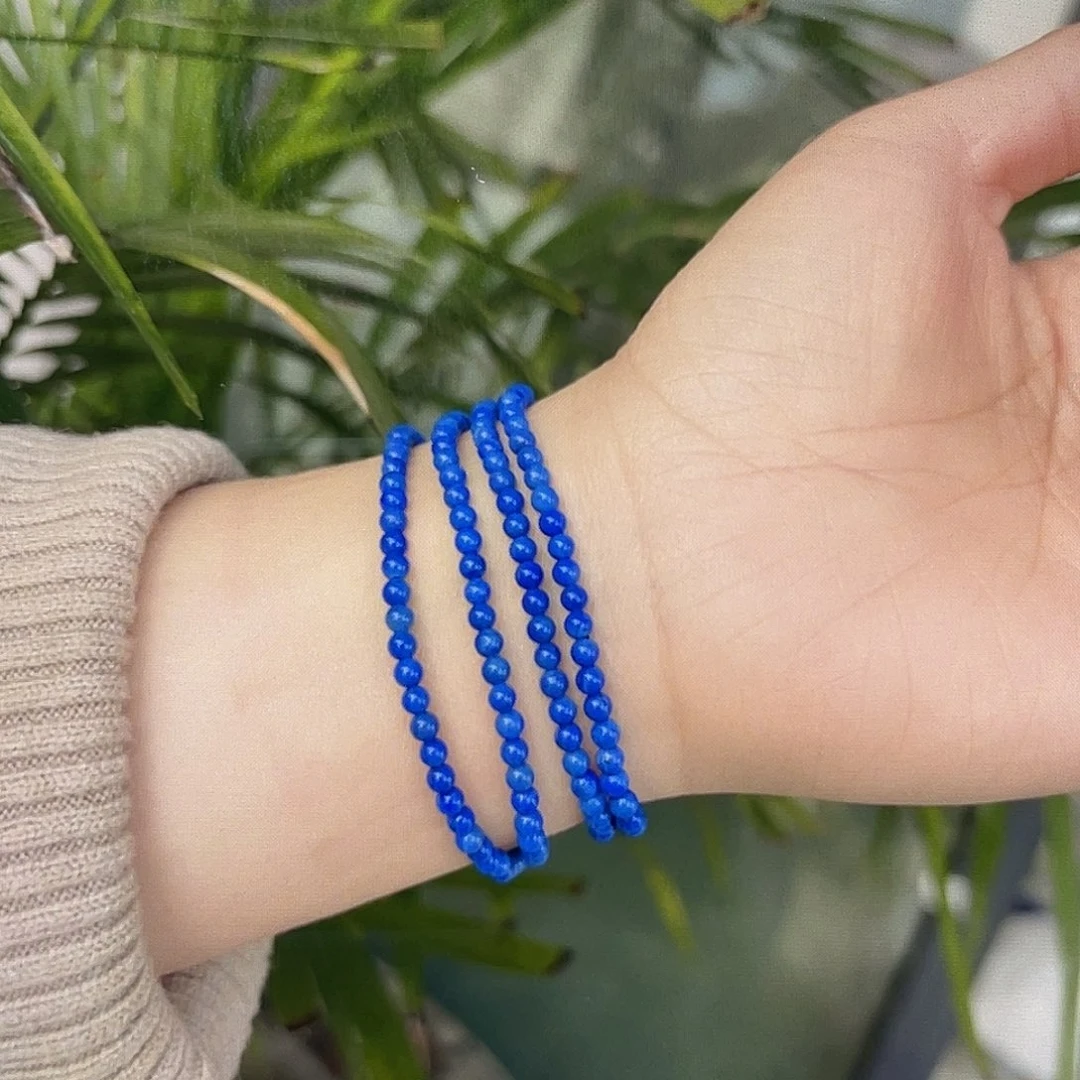 青金石手链3+mm艳蓝出证书未镶嵌